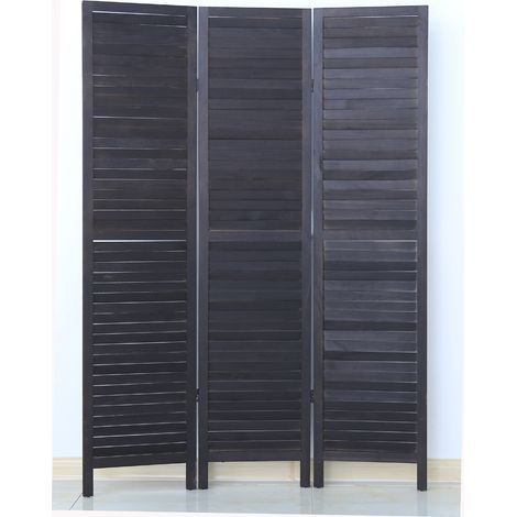 Pegane – Paravent en bois 3 pans noir – Dimensions H170 x L120 cm – Séparation moderne pour intérieur – Style persienne décoratif (1/2)