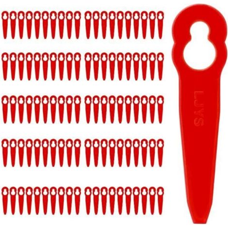 Universal plastic trimmer replacement blades, 100-pack (red).