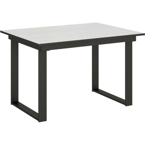 Table rectangulaire extensible 4 à 6 personnes L 120 à 180 cm blanc et métal anthracite Banzy (1/5)