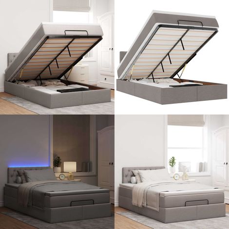 Lit ottoman avec matelas et LED Taupe 120x190 cm tissu - Matelas à ressorts ensachés - Rangement sous lit (1/5)