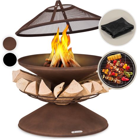 Blumfeldt Feuerschale, Wetterfeste Feuerschale mit Grillrost & Funkenschutz, Stahl-Feuerschalen Klein, Feuerstelle mit Grill für Terrasse & Garten, Feuerstelle mit Grillring & Standfuß, 55cm Hoch (1/5)