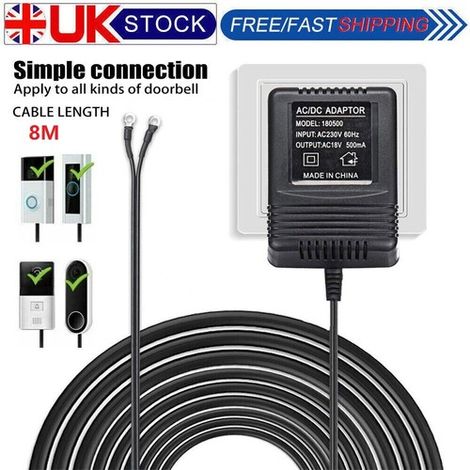 Adaptateur secteur 8M, chargeur, transformateur pour sonnette vidéo (Royaume-Uni) (1/5)