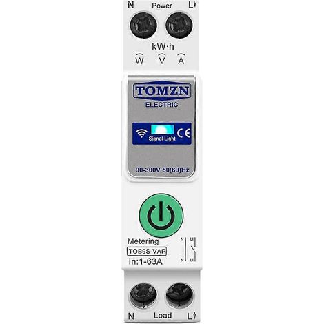 TOMZN TOB9S-VAP TUYA Smartlife 63A 1P+N Interrupteur intelligent Wi-Fi Compteur d'énergie Mesure kWh Surveillance Disjoncteur Minuterie Relais MCB (1/5)