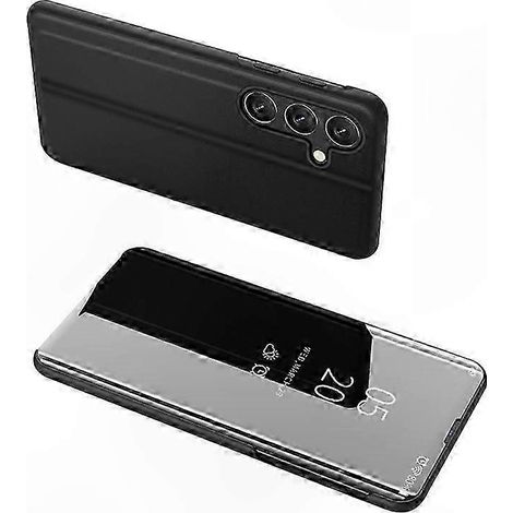 Lederhülle mit Sichtfenster und Standfunktion für Galaxy S25, Klapphülle mit Sichtfenster, Schutzhülle mit integriertem Ständer, hochwertige schwarze Tasche (1/5)