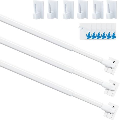 3 Pièces - Tringle à Rideau - Barre de Tension - Extensible Réglable Installation sans Perçage pour Fenêtre Armoire Blanc 40-70cm