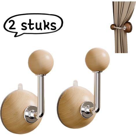 Crochets ventouse rideaux 2 pièces aspect bois naturel sans perçage porte clés entrée douche salle bain (1/5)