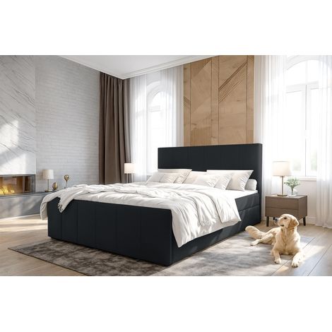 AX LIVING Levente Boxbett mit Bettkasten Boxspringbett 180x200 Schwarz