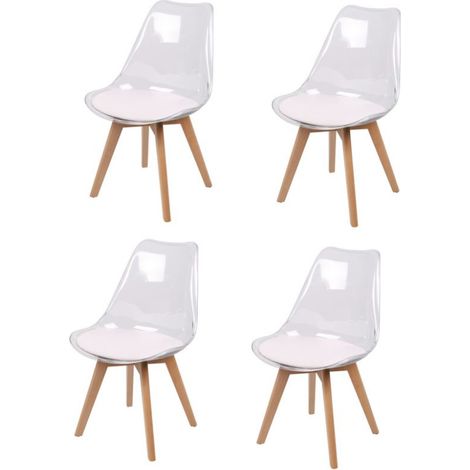Lot de 4 chaises translucide "Joy" avec assise rembourrée - Blanc/Beige - L 57 x l 50 x H 82 cm - Livraison gratuite (1/2)