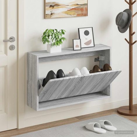 vidaXL Wall-Mounted Shoe Cabinet ZWOLLE 71 x 17 x 43 cm Grey Sonoma (1/5)