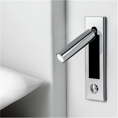 Wall light, Modern wall light, Indoor LED wall light for headboard, Recessed push-button reading light for bedside (Chrome) (1/4)
