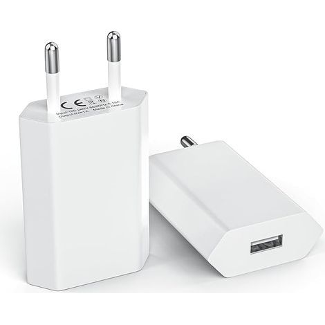 Prise USB Chargeur Universel Chargeur 5V/1A USB Adaptateur Prise pour 11, 8, 7, 6, SE, X, XS, Mini, iPad, iWatch etc Blanc