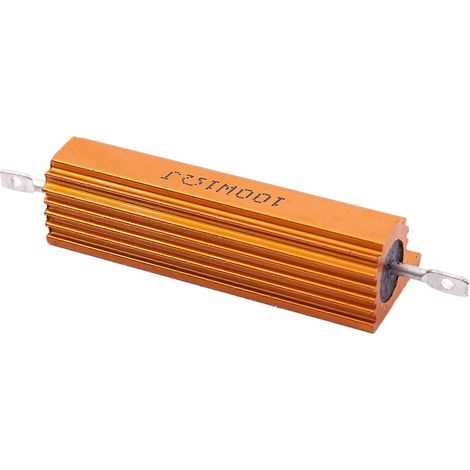 Deux résistances de puissance à boîtier en aluminium plaqué or, chacune d'une résistance de 100 W et d'une valeur de 1 ohm. (1/5)