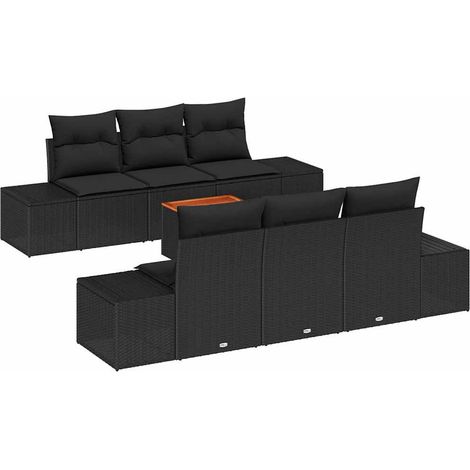 Maison Exclusive - Set Divano da Giardino con archiviazione 7 pcs Nero polyrattan