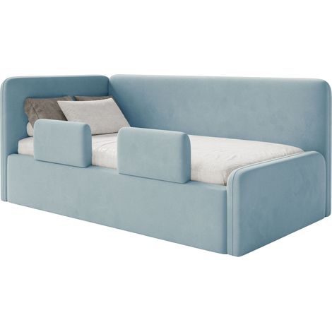 Selsey Fanko – Kinderbett 90x200 cm mit Rausfallschutz, Matratze, Kopfteil links, Samt, Hellblau