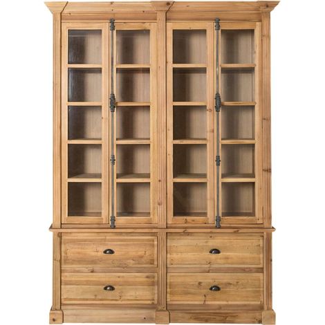 Made In Meubles – Vaisselier en bois recyclé – 4 portes vitrées – 8 étagères – 4 tiroirs – Dimensions 228x163x47 cm – Poids 85 kg (1/5)