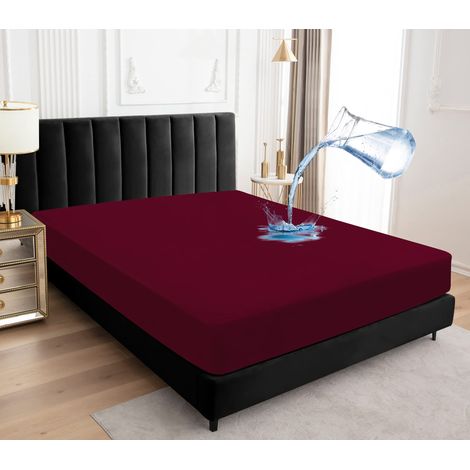 Protège Matelas imperméable 180x200cm, Premium Respirant Housse Matelas, Protège Matelas Bruit Housses, Imperméable Drap Housse (Rouge) (1/5)