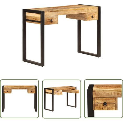 The Living Store Schreibtisch mit 2 Schubladen 110 x 50 x 77 cm Mangoholz Massiv - Mangoholz Schreibtisch - Vintage Schreibtisch - Bürotisch - Arbeitsplatz - Laptoptisch (1/5)