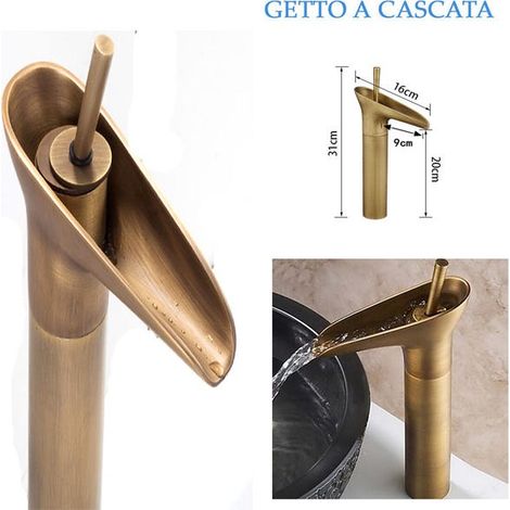 Grifo de baño de estilo retro con caño alto y diseño tipo cascada, fabricado en latón. (1/5)