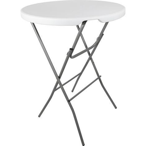 Table mange debout pliable - Diamètre 80cm H110cm - Table haute pliante de bar - Plateau résine Structure Acier - Blanc (1/5)