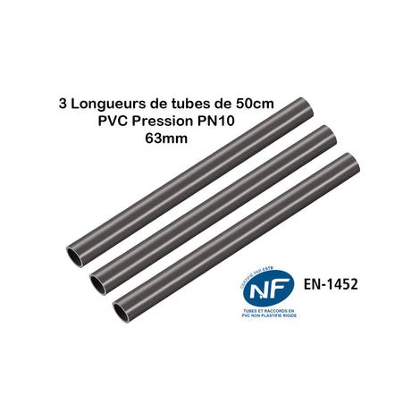 Lot de 3 Barres Tuyau 63mm : Longueur 50cm Rigide Tube PVC