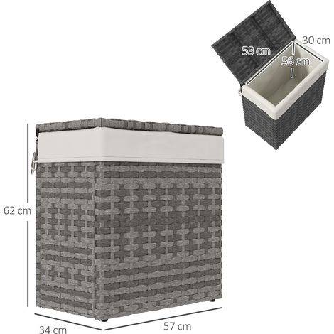 Panier de rangement en rotin pour le jardin et la maison (avec doublure intérieure), 57 x 34 x 62 cm, gris (1/5)