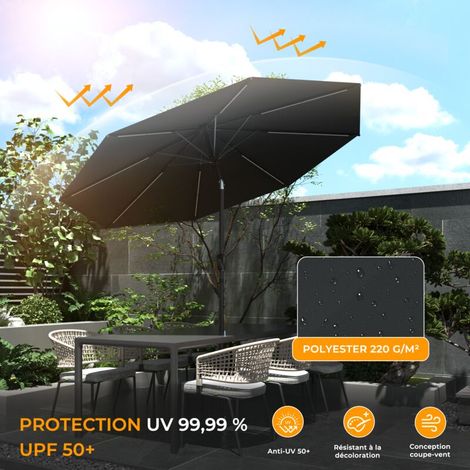 HOMEDEMO Parasol de Jardin Exterieur avec Lumière, Parasol Inclinable avec Protection UV50+, Parasol Extérieur pour Terrasse, Balcon, Piscine, Patio, 3m, Anthracite (1/5)