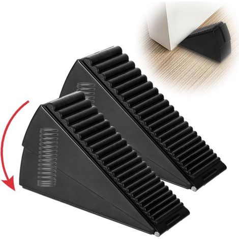 Topes de puerta ajustables con resorte, de goma y acero inoxidable (paquete de 2) - Negro (1/5)