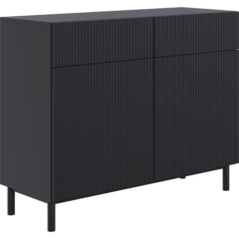 Selsey Veldio New – Sideboard zweitürig mit Rillenfront und 2 Schubladen, Schwarz, 100 cm