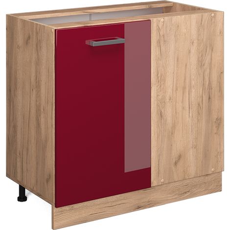 Armario de esquina R-Line, Rojo Burdeos alto brillo, 86 cm sin encimera, Vicco (1/5)