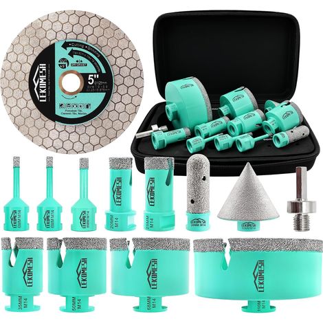 Scie Cloche Carrelage Diamant(6/6/8/20/35/50/68/110mm+10mm Finger Bit+50mm Mèches Chanfrein+ Adapter+Lame de scie) for Carrelage Trepans pour Porcelaine Céramique Marbre,Brique,M14 Filetage (1/5)