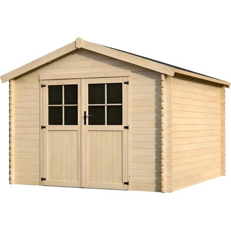 Casetta in Legno 34mm Grezzo da Giardino 3x3 Doppia Porta Vetrata