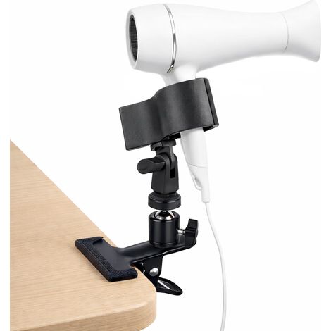 Support mains libres pour sèche-cheveux, support réglable avec pince solide et support flexible pivotant à 360 degrés pour accessoires de salle de bains, installation facile (1 pièce) (1/5)