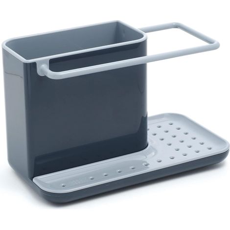 JSSEVN - Sink organizer/storage unit with built-in drainer (Gray), holder for sponge, brush, dish soap, and dishcloth, detachable, standard size (1/4)