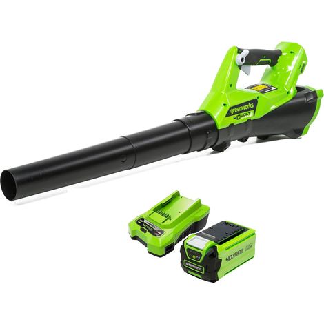 Greenworks G40ABK2 Souffleur à Batterie Axial de Feuilles Mortes Sans Fil, avec Régulateur de Vitesse, 177 km/h, 11,05 m³/min, Batterie 40V 2Ah et Chargeur, Garantie 3 Ans (1/4)