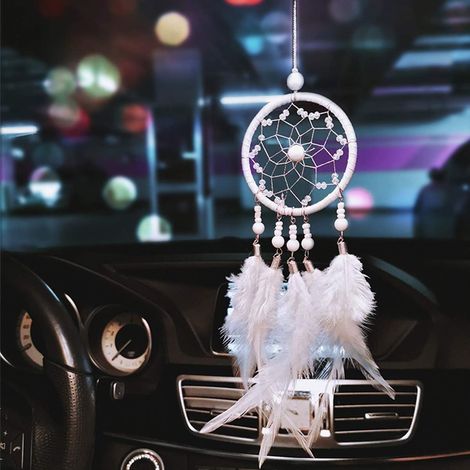 (Style E-Blanc) Attrape-rêves en plumes pour rétroviseur intérieur de voiture (1/5)