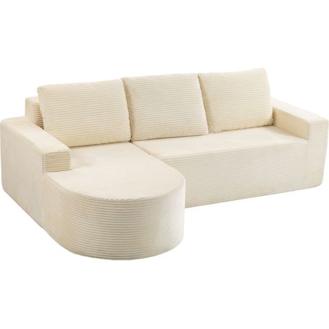 Canapé d'angle - HOMCOM - 3 places - méridienne incurvée, assise profonde, accoudoirs larges - velours côtelé - 235x153x85cm - beige (1/5)