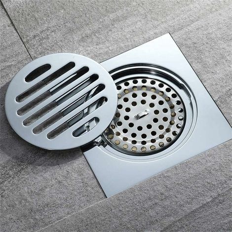 Duschrost mit Antihaarfunktion, dickwandiger Edelstahl-Bodenablauf, quadratischer Ablauf 100 x 100 mm (1/4)