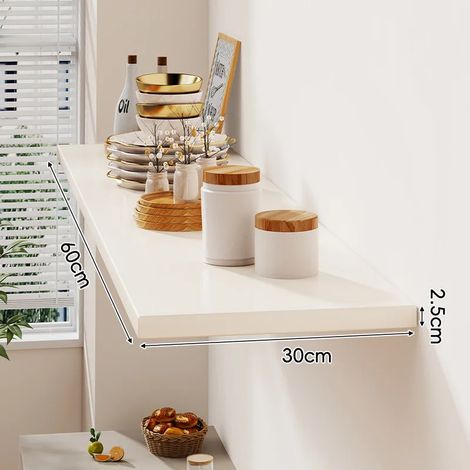 (blanc 60 x 30 cm) Étagère murale avec un tableau d'affichage pour salon, maison, fixation murale en bois massif, étagère murale stratifiée, présentoir (1/5)