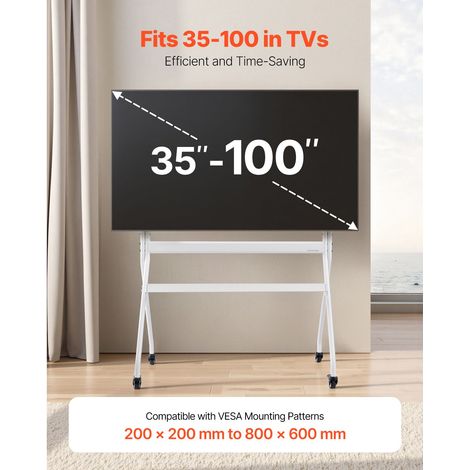 Chariot TV roulant mobile 35-100 pouces LED/LCD/OLED plat/courbe, support moniteur portable à roulettes 90 kg salon chambre bureau extérieur VESA max 800x600mm (1/5)