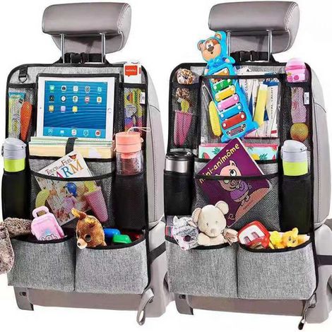 1 Organisateur de siège arrière, 9 poches de rangement, support tablette transparent, tapis de protection, accessoires de voyage (1/5)