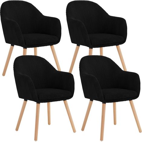 Woltu – Lot de 4 chaises de salle à manger en velours côtelé – Chaise ergonomique avec accoudoirs – Bois massif – Hauteur 83,5 cm – Charge 120 kg