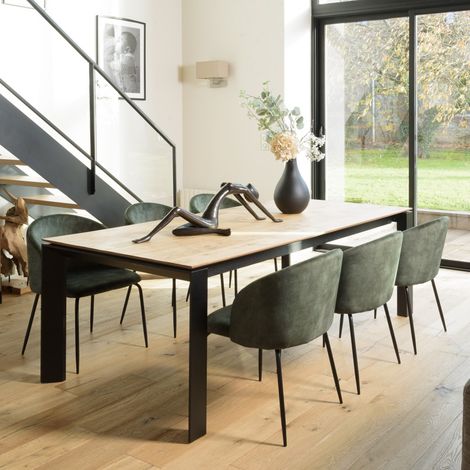 TOM - Lot de 2 chaises tissu velours vert sapin dossier enveloppant (1/5)
