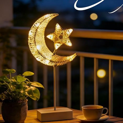 Lampada da tavolo a forma di mezzaluna, lampada da tavolo a LED per il Ramadan, design a forma di luna e stelle, per la decorazione dell'ufficio domestico musulmano, Eid Mubarak (1/5)