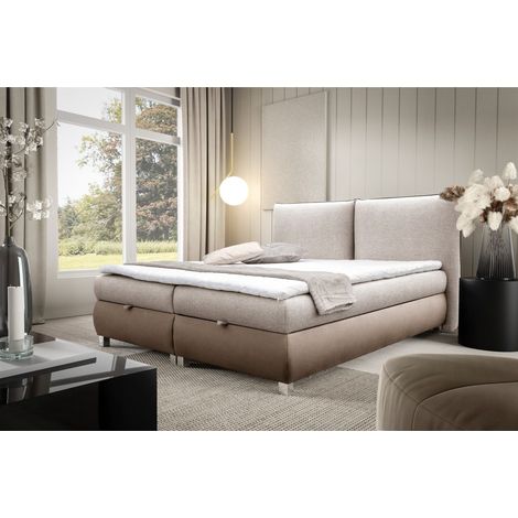 Boxspringbett Schlafzimmerbett VALENTIN 180x200cm Stoff Neve-Vega Hellbraun-Dunkelbeige (1/4)
