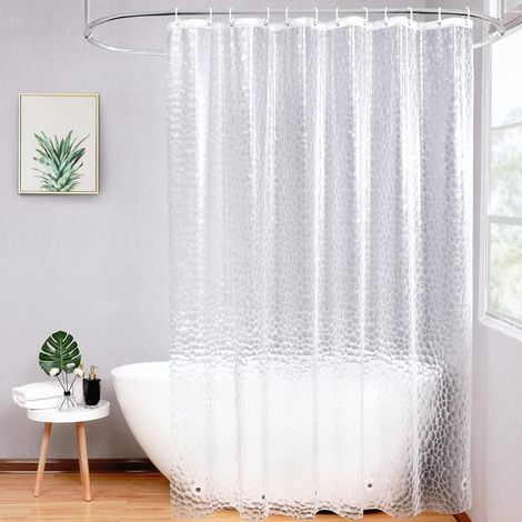 Duschvorhang 240x200cm Transparent Wasserdicht Magnete 16 Ringe Hexagon Muster (1/5)