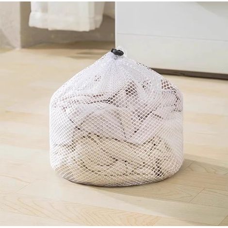 Set di 3 sacchi per la biancheria in rete a maglia grossa con coulisse (taglie S, M, L, colore bianco) (1/4)