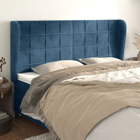 Tête de lit avec oreilles-Panneau de lit avec oreilles Bleu foncé 163x23x118/128 cm Velours 240621 (1/5)
