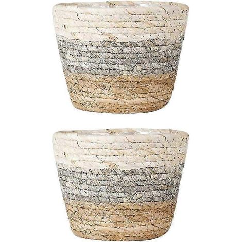 Deux paniers à fleurs en herbe tressée, contenants pour plantes, paniers tressés, pots de fleurs de bureau. (1/5)
