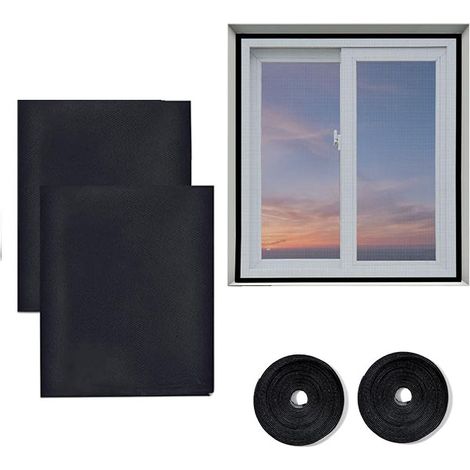 Moustiquaire Fenêtre avec Auto Rubans Adhésifs Filet Adhésif Découpable 150 x 150cm 2pcs Noir (1/5)