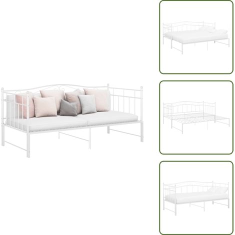 The Living Store Sofá cama extraíble sin colchón metal blanco 90x200cm - Cama extraíble